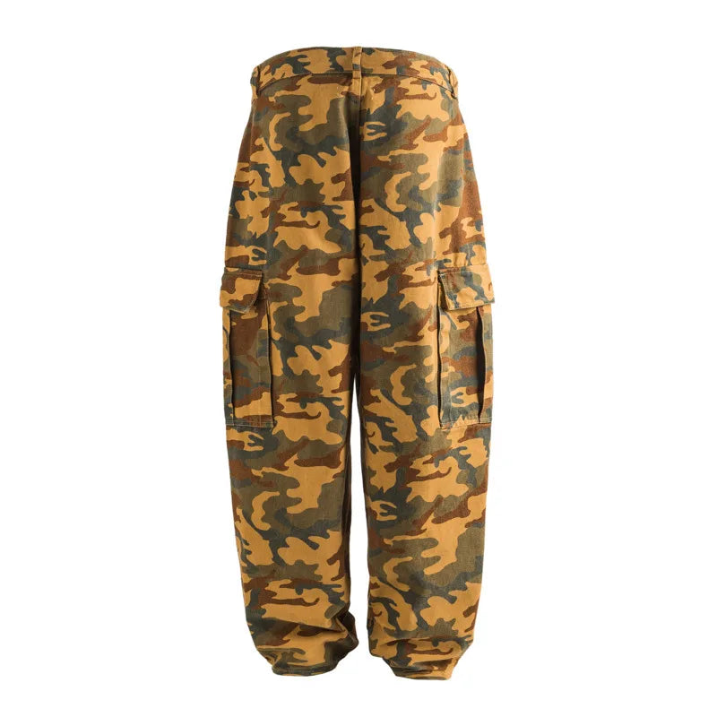 Men Camouflage Cargo Pants Autumn Winter Contrast Pocket Design Male Trousers