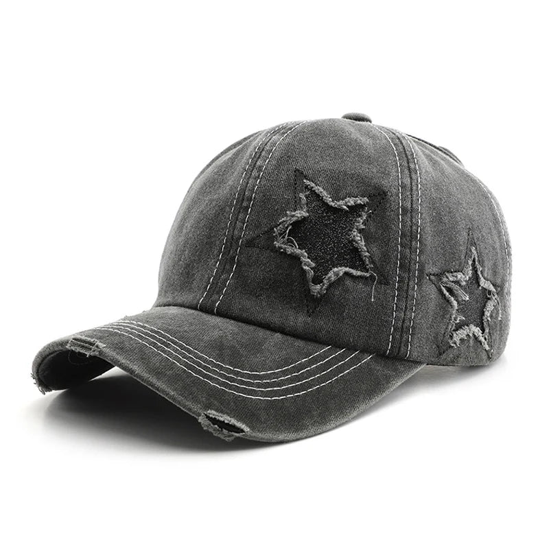 Baseball Cap Women Denim Adjustable Retro Star Design Hat Spring Ladies