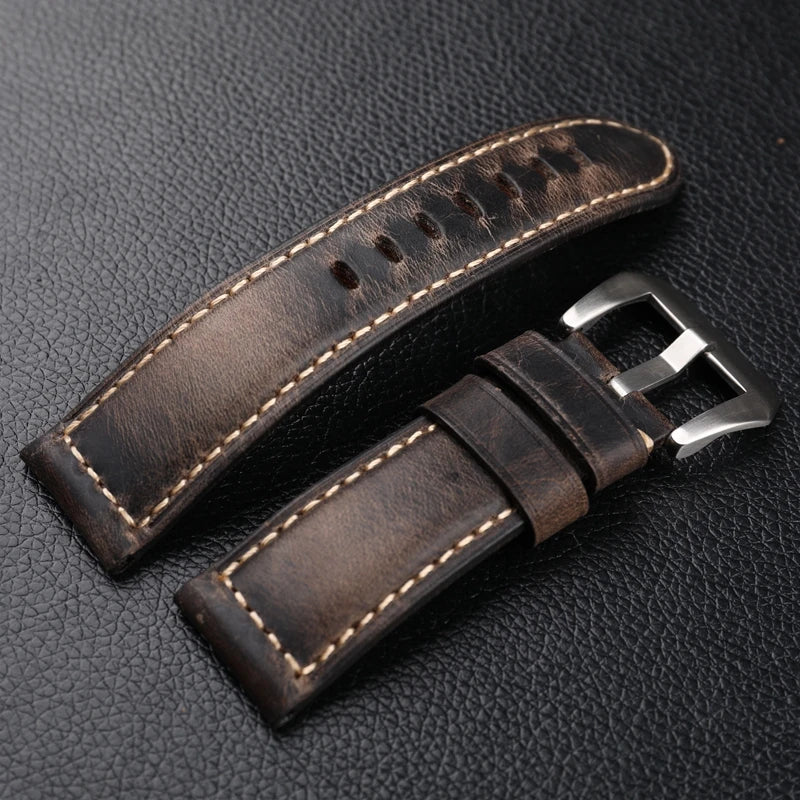 Handmade Leather Watchband 20 22 24MM Top Layer Italian Old Style Bracelet Suitable For Antique Straps