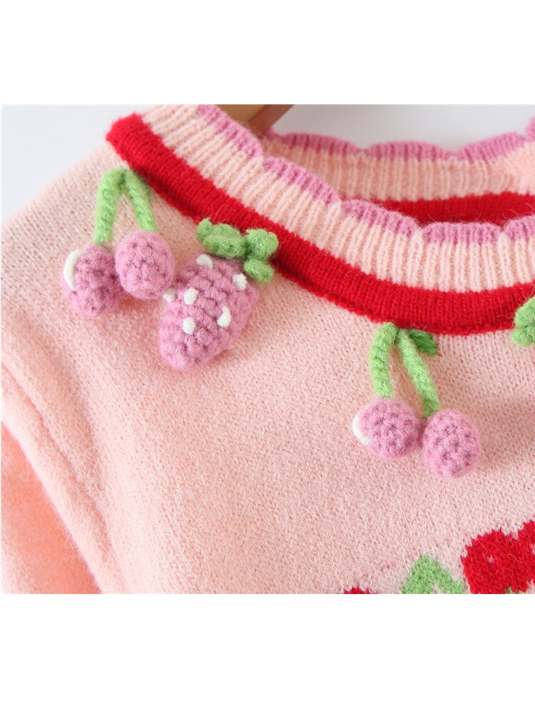 Women Autumn Winter Knit Cardigan Slim Cute O-Neck Strawberry Jacquard Reverse Wear Long Sleeve Sweater Female