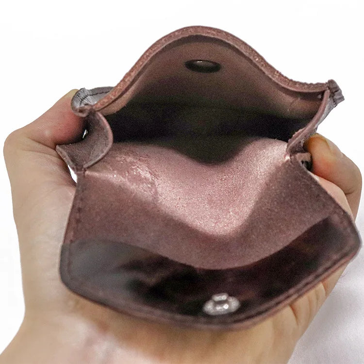 Retro Genuine Leather Coin Purse Flap Wallet Square Handmade Leather Mini Card Holder