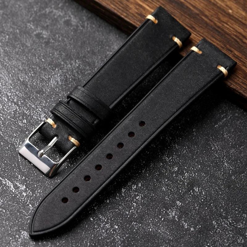 Handmade Genuine Leather Watchban 18 19 20 21 22MM Soft Ultra-Thin Leather Men Vintage Brushed High Grade Watch Bracelet