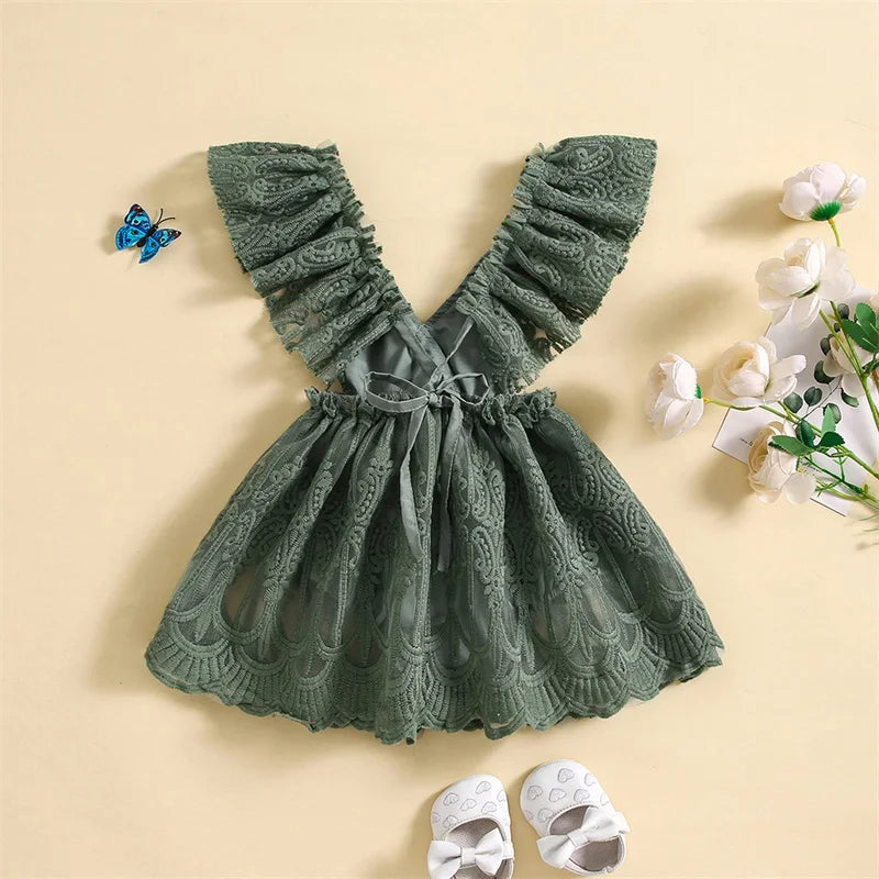 Baby Girl Lace Rompers Dress Sleeveless Elastic Waist Ruffle Bodysuit Sweet Princess Summer Clothes