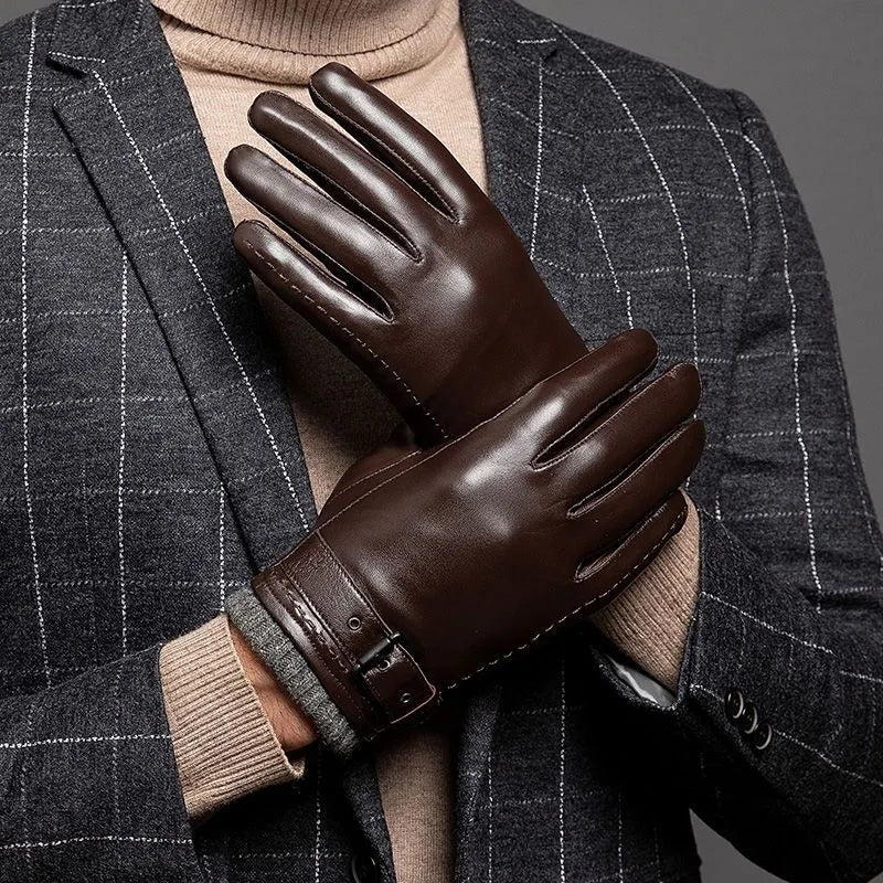 Genuine Leather Gloves For Men Male Winter Warm Windproof Mittens Motorcycle Men's Gloves