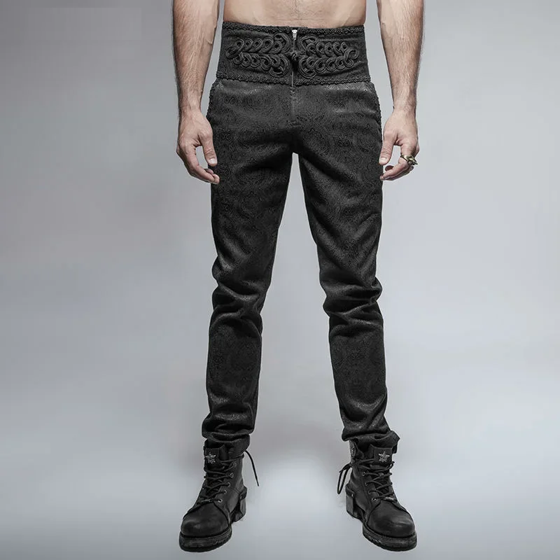 Gothic Slim-Fit Long men's Pants Steampunk Retro Peacock Button Casual High Waist Trousers Men