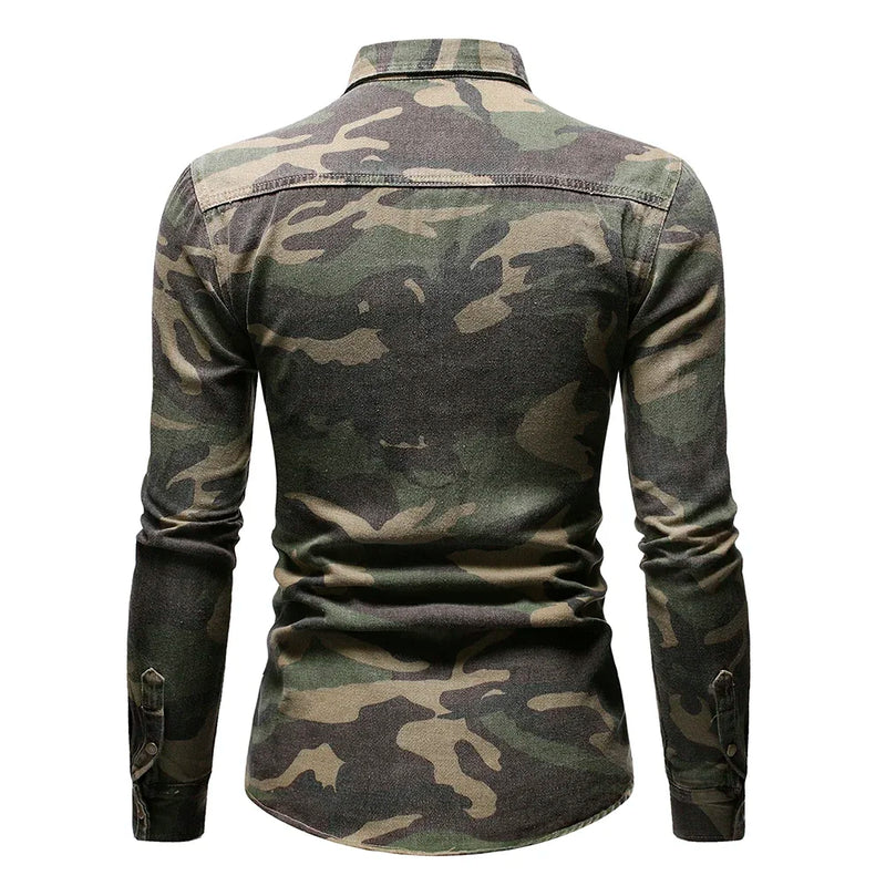 Military Green Camouflage Denim Shirt Outdoor Climbing Jacket