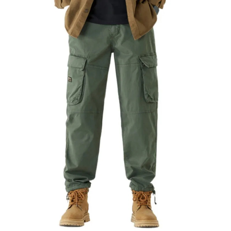 Spring Men Cotton Cargo Pants Causal Military Loose Work Overalls