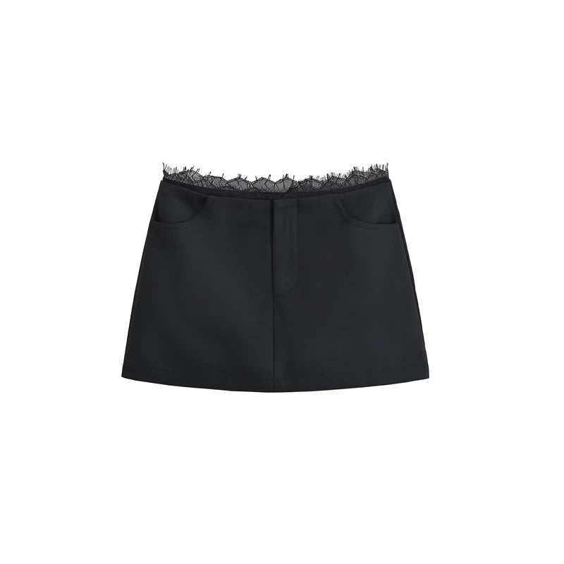 Women Retro Spliced Lace Edges Short Skirt Summer Wrapped Hip Skirts