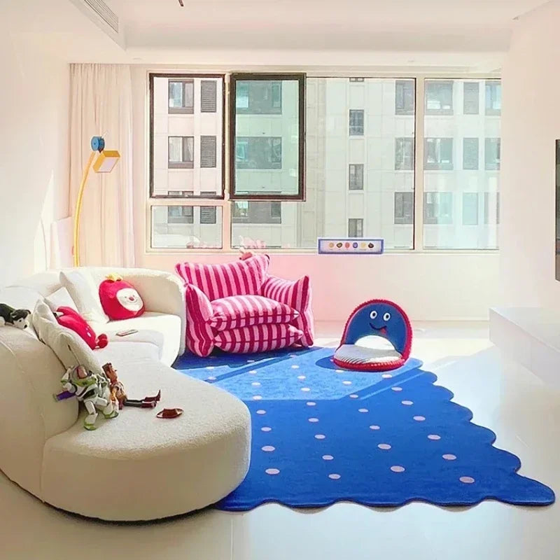 Blue Irregular Decorative Living Room Carpet Simple Bedroom Soft Rug Leisure Area Plush Mats