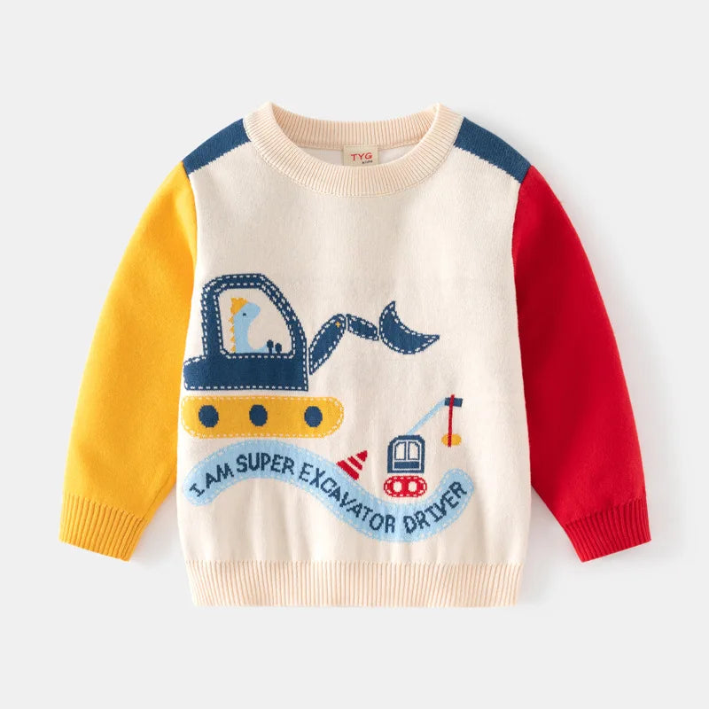 Children Clothing Sweater Boys Autumn Double-layer Cotton Knitting Sweater Winter Boys Car Long Sleeve Sweater