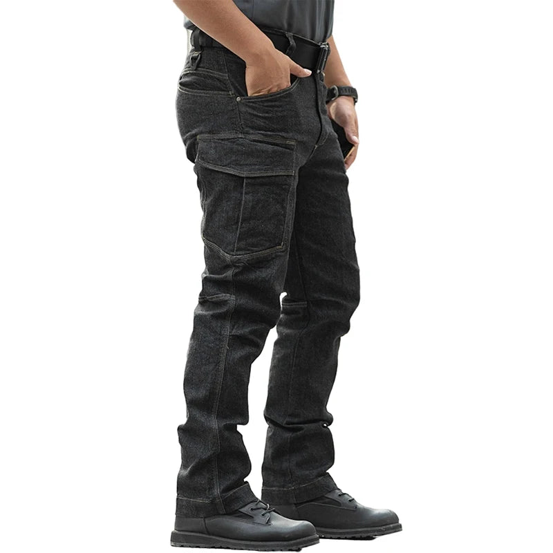 Men's Tactical Elasticity Jeans Casual Breathable Wear-Resistant Long Trousers Male Combat Multi-pocket Military Cargo Pants