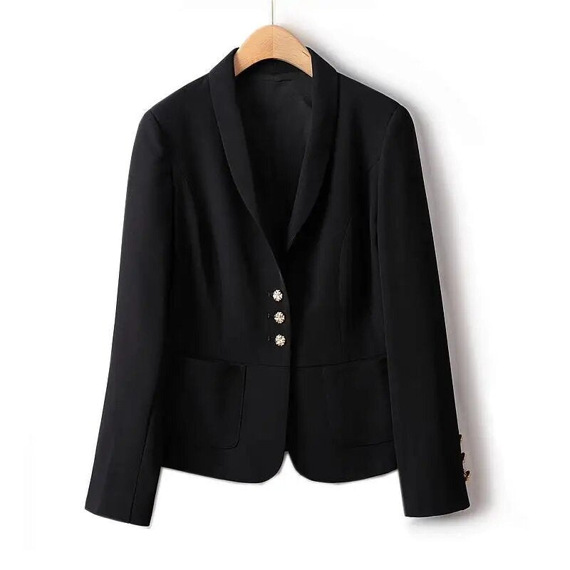 Spring Outerwear Elegant Intellectual Suit Jacket Female Black Single-breasted Short Blazer