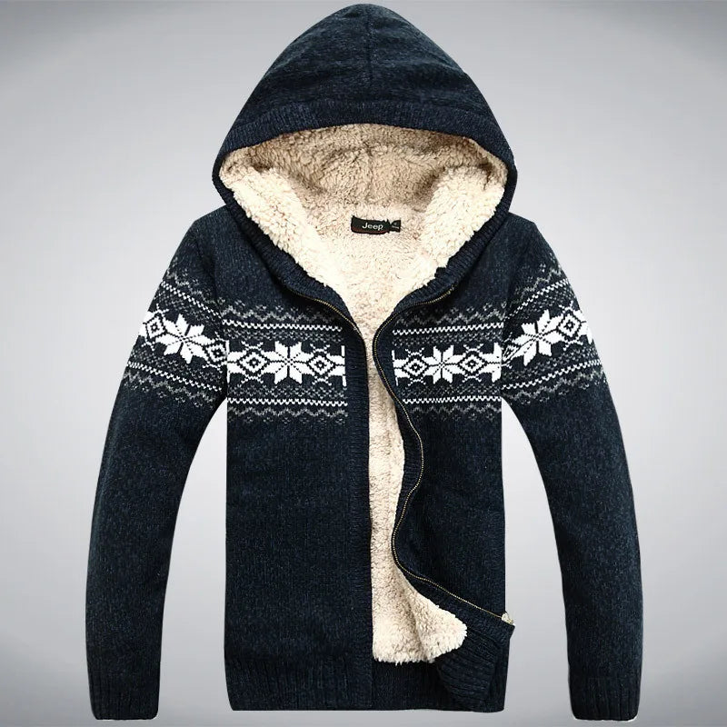 Hooded Winter Sweater Fleece Wool Men Cardigan outwear Coats Knitted Sweater