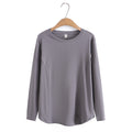 Women Spring Simple Hem Two Side Pleated O-Neck Tees Long Sleeve Tops Oversized Curve Clothes