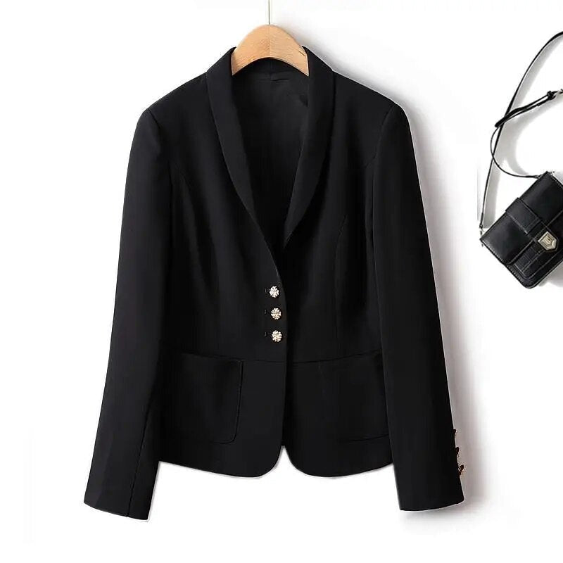 Spring Outerwear Elegant Intellectual Suit Jacket Female Black Single-breasted Short Blazer