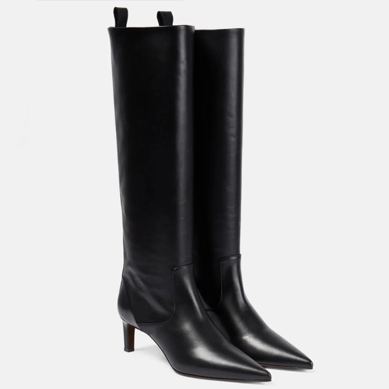 Women Boots Knight Knee High Boots Autumn Winter Leather Pointed Toe High Boots