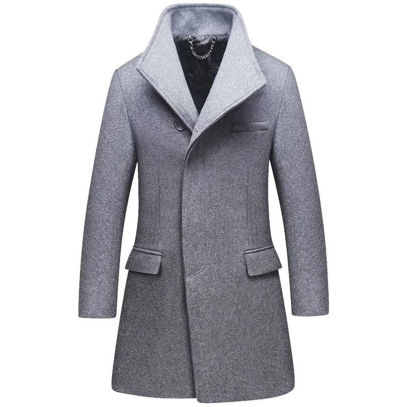 Handsome Trend Casual Wool Felt Coat Men's Youth Slim Lapel Mid-length Trench Coat Men Middle-aged