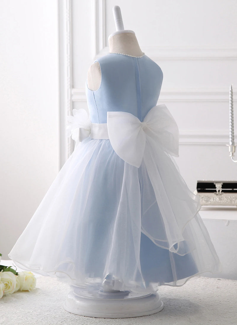 Organza Flower Girl Dress Girls Dresses Sky Blue Bridesmaid Dresses White