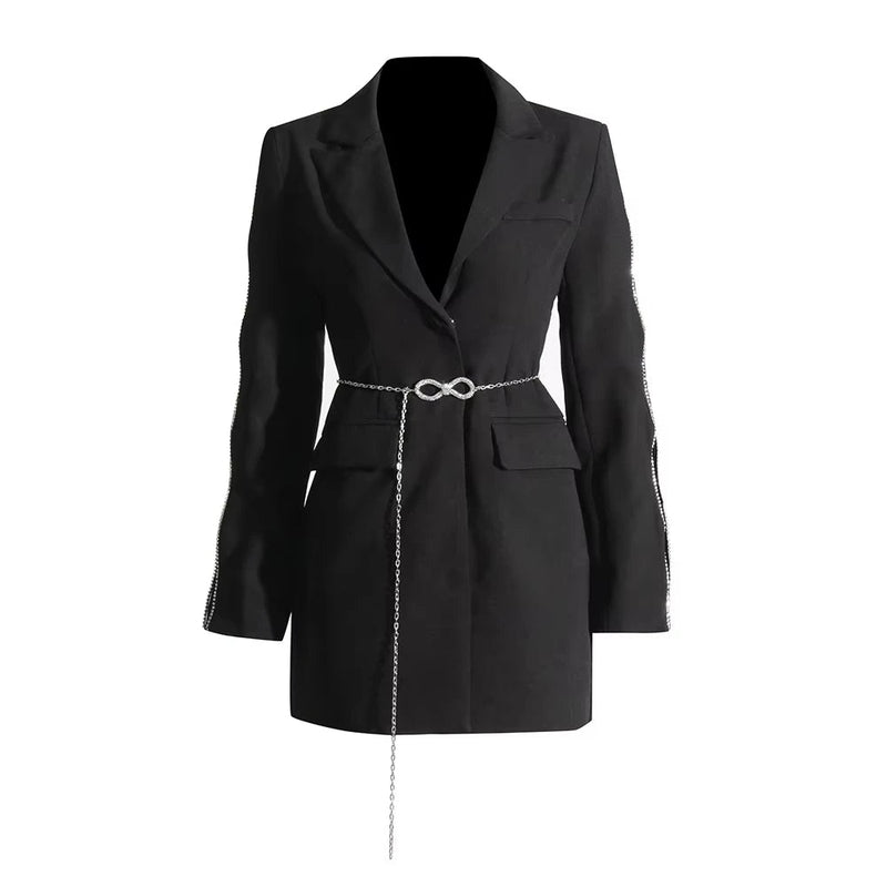 Blazers for Women Notched Collar Patchwork Diamonds High Street Coat Female