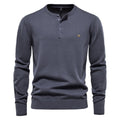 Men's Solid Henry Collar Pullover Sweater Cotton Casual Comfortable Knit Sweater Men's Autumn and Winter Sweater