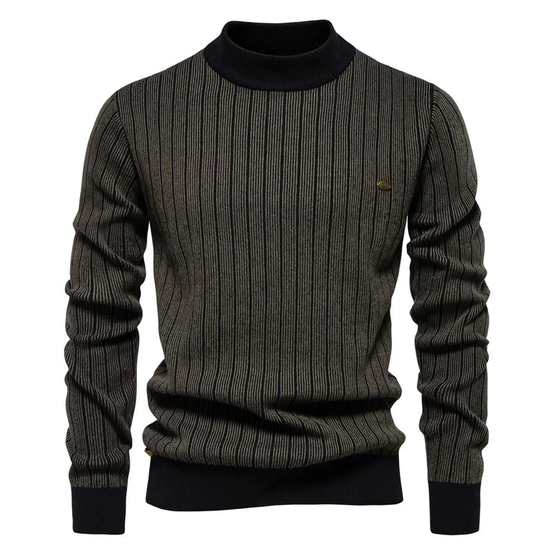 Autumn Winter Men Pullover Knit Sweaters Turtlenecks Slim Striped Casual Pullovers Outwear