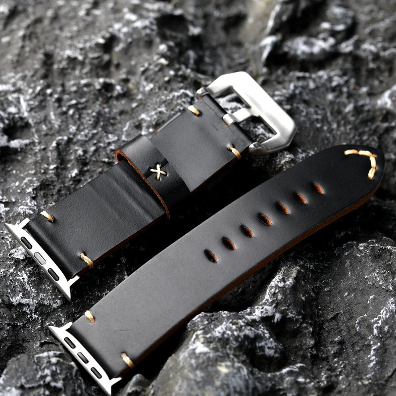 Suitable For Handmade Italian Patent Leather Strap Tough Style Black Apple Watch Ultra