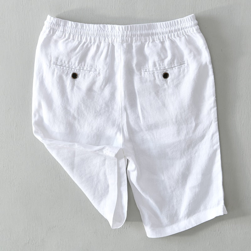 Pure Linen Shorts Men Summer Solid White Loose Holiday Shorts Man Casual Shorts