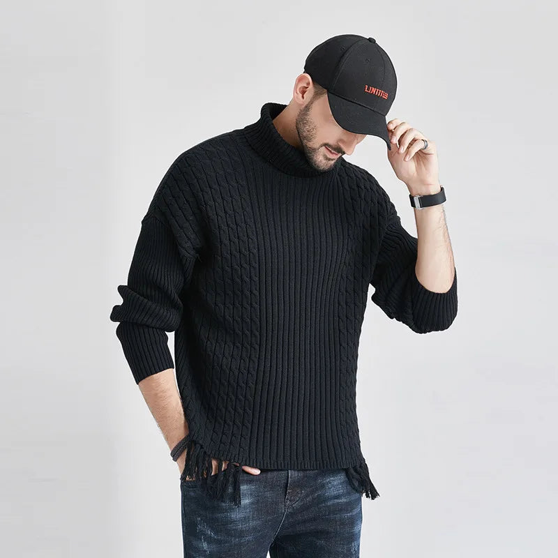 Twist sweater high neck European and American men's long sleeved warm sweater Nice Pop sweater