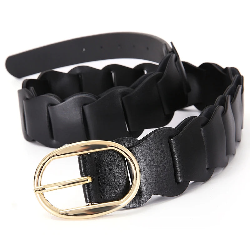 Women's Luxury Braided Belts Buckle Designer Jeans Female Dress Black Belt