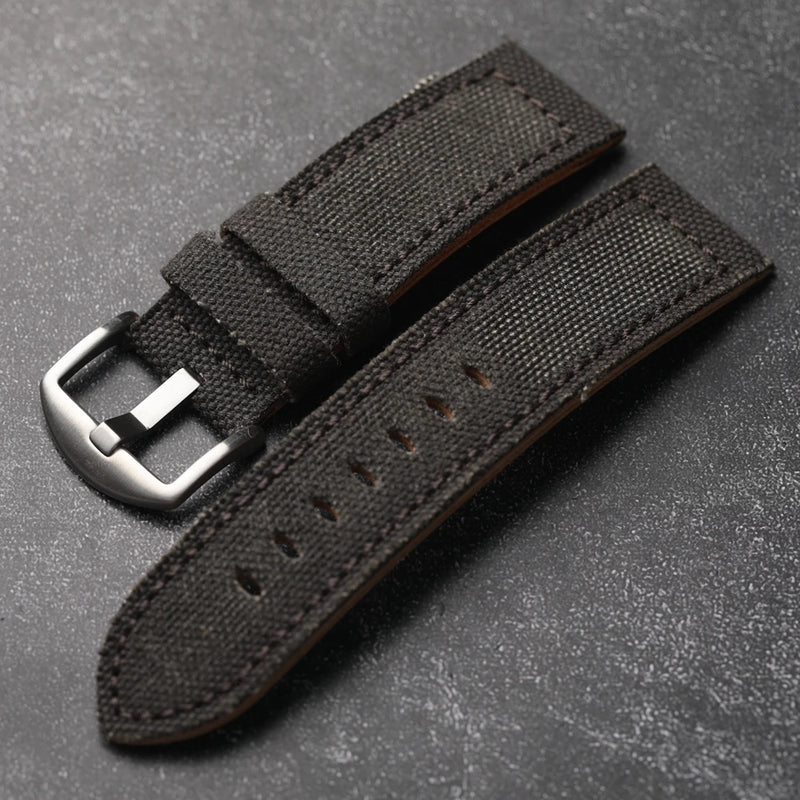 Thickened Canvas Strap Men Fit Leather Bracelet Vintage Bronze Watch Bands