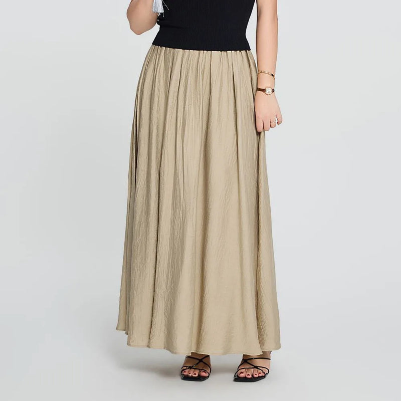 High Waist Cover Crotch Pleated Skirt for Women French Fold Long Skirt Spring Summer