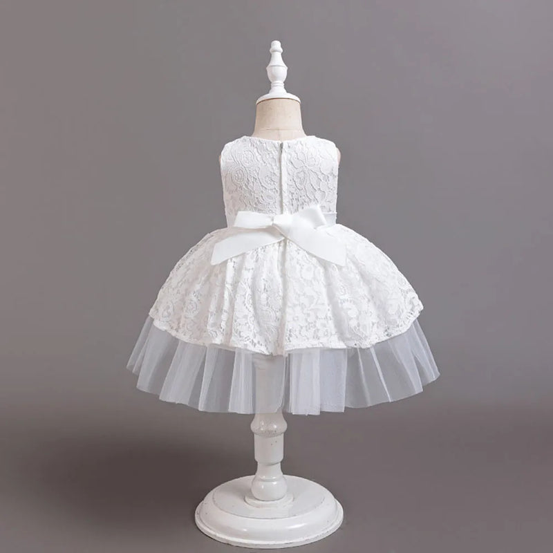 Baby Girl Dress Beading Embroidery Infant White Birthday Party Dresses Toddler Kids Wedding Prom Gown