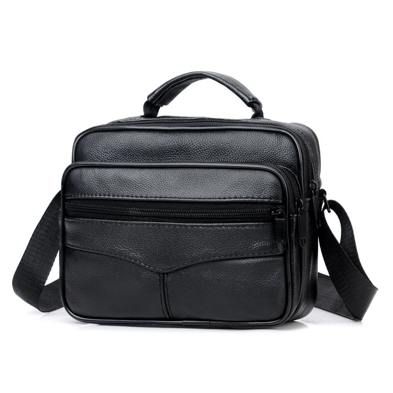 Male Black Crossbody Bag Luxury Leather Waterproof Handbag Businessmen Multifunctional Large Capacity Shoulder Bags