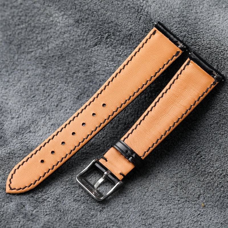 Leather Strap Quick Release Soft Black 18 20 22MM Classic Men's Strap with Vintage Style Bracelet