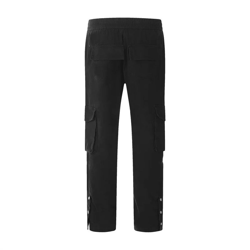 Cargo Pants Mens Streetwear Multi Pockets Overalls Straight Baggy Trousers Casual Pants Black