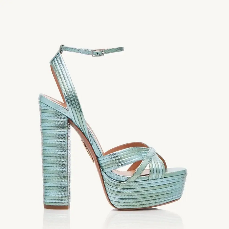 Summer Sandals Women Brand Striped Pumps Round Toe High Heels Elegant Sandals