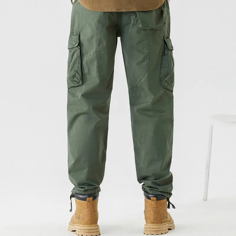 Spring Men Cotton Cargo Pants Causal Military Loose Work Overalls