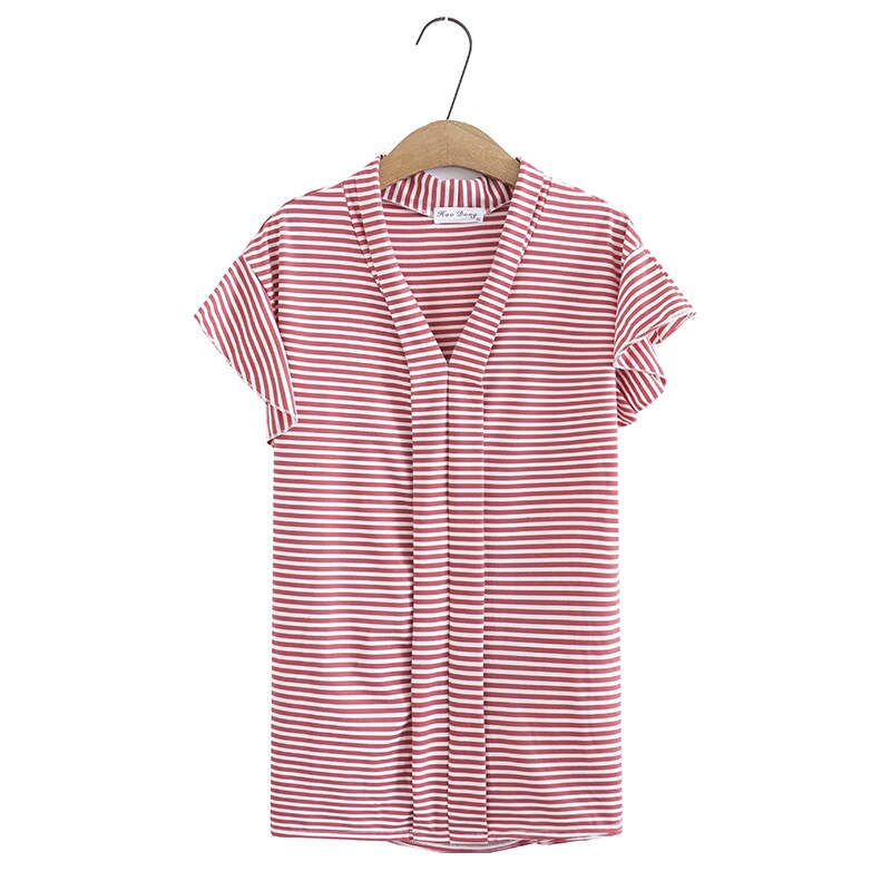 Women Spring Striped V-Neck Tees Butterfly Sleeves Bottoming Tops Oversized Curve Clothes