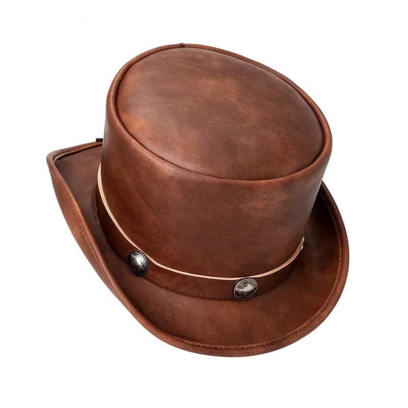 Leather Top Jazz Hat For Men Women Magic Party Cylinder Hat Halloween Cosplay Dress Caps