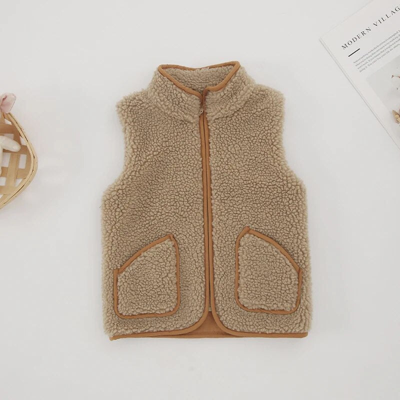 Autumn Winter New Children's Fleece Vest Coats With Pockets Slim Daily Warm Casual Boys And Girls Zipper Cardigans