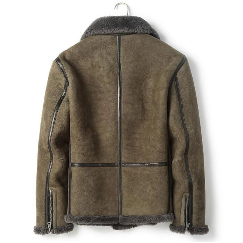 Men Shearling Jacket Men Brown Short Coat Lapel Collar