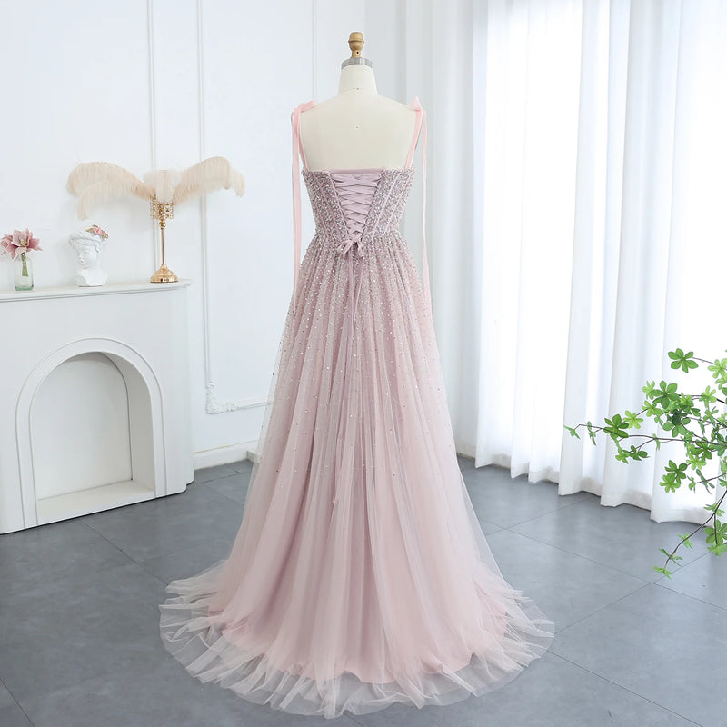 Said Luxury Beaded Blush Pink Evening Dresses with Straps Women Wedding Party Gown