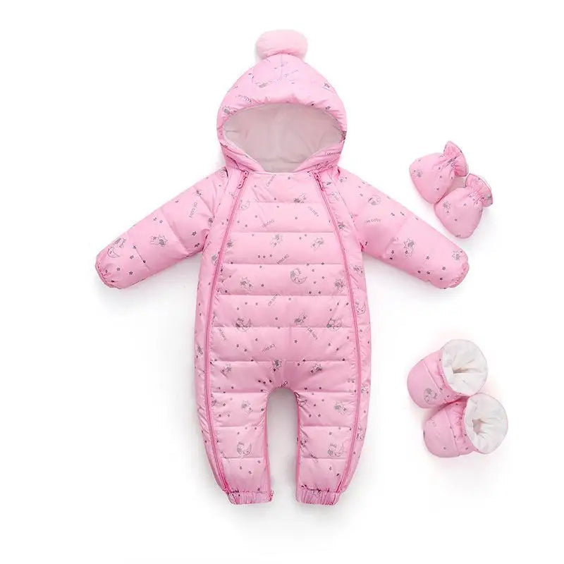 Baby Jumpsuit Thickened Hooded Print Newborn Outdoor Romper Warm Boutique Down Jacket Rompers