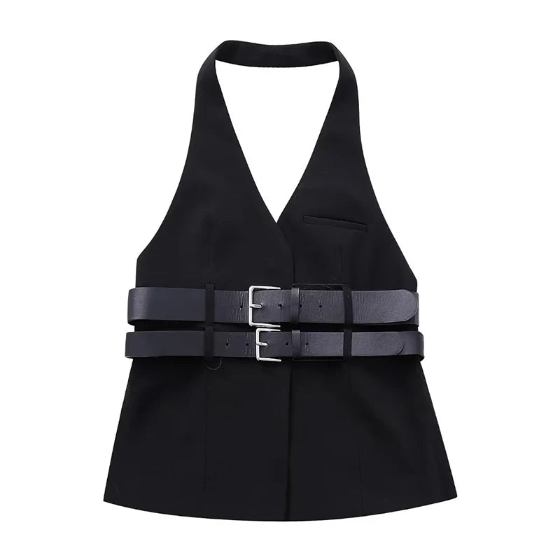 Woman Autumn Halter Sleeveless Jacket Women's Vest Streetwear Basic Vests for Women Chic Waistcoat Tops