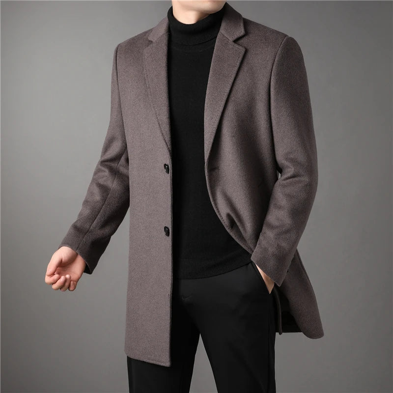 Men's Wool & Blends Jackets Men Slim Fit Straightforward Anti Wrinkle Business Casual Single Breasted Coat