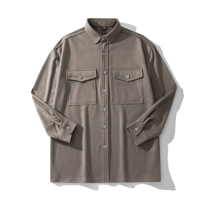 Men's Woolen Shirts with Chest Pocket Spring Casual Shirt Jacket Man Outerwear Clothing