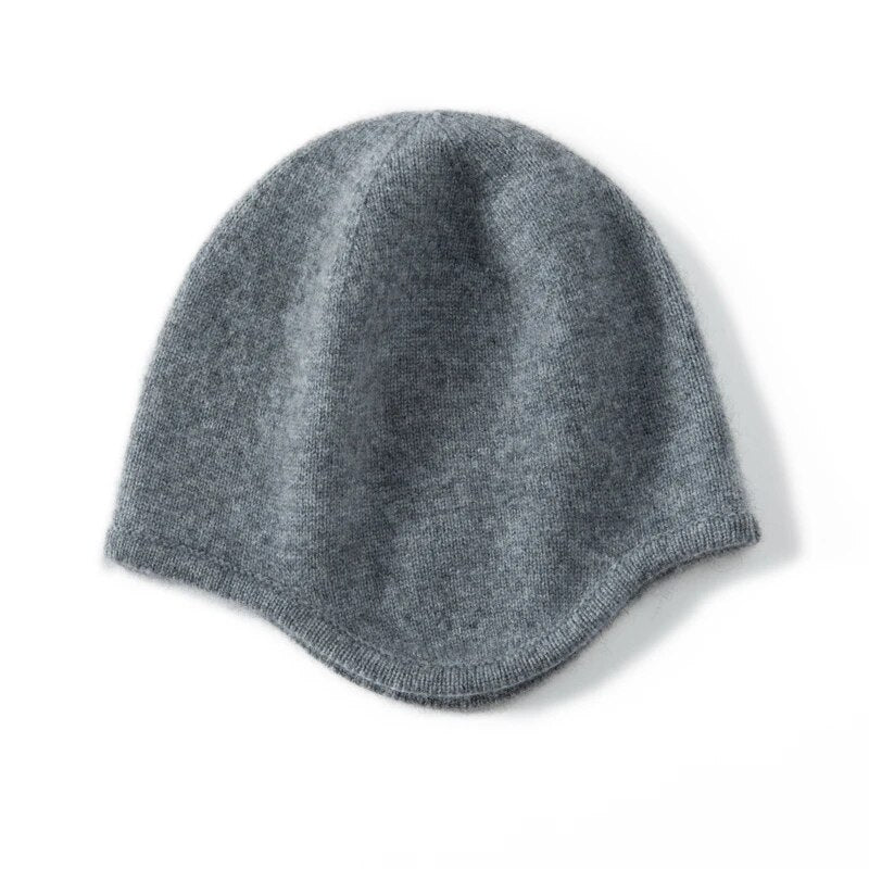 Winter Bomber Hats for Women Causal High Quality Pure Cashmere Cap Solid Outdoor Soft Warm Knitted Beanie Hat