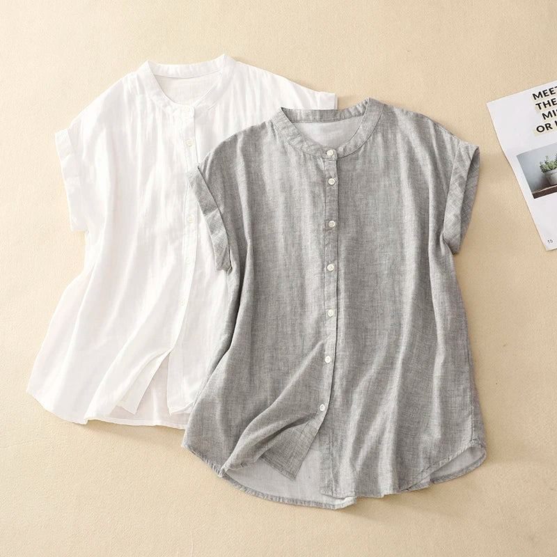  Summer Shirts Linen Sleeveless Women Blouse Loose Comfortable Causal Top