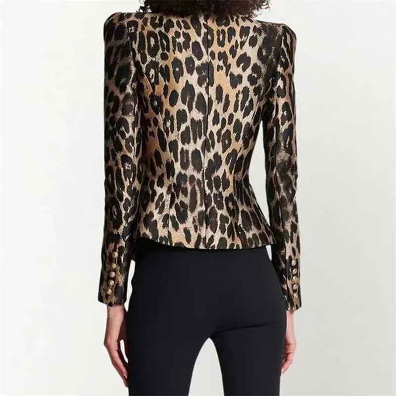 Women jacket Summer Leopard Women coat double breasted