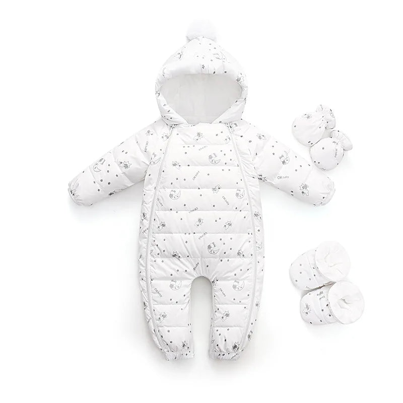 Baby Jumpsuit Thickened Hooded Print Newborn Outdoor Romper Warm Boutique Down Jacket Rompers